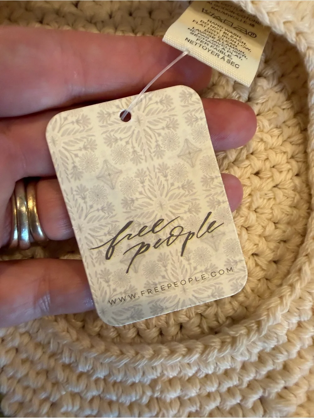Free People Evermore Crochet Beret NWT Ivory Rose Embroidery Boho Cottagecore